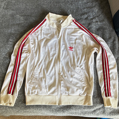 Vintage Adidas Originals L White Track Jacket Full-Zip Pockets Stand-Up Striped