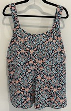 Lands End Adjustable Scoop Neck Flutter Tankini Top Navy Blue Coral 3X 24W 26W