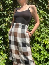 ESPIRIT Vintage 1980s Linen Blend Checked Pencil Skirt with Pockets
