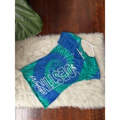 Destin Florida Tie Dye Tee Y2K Graphic Shirt Blue Green Cotton Size M