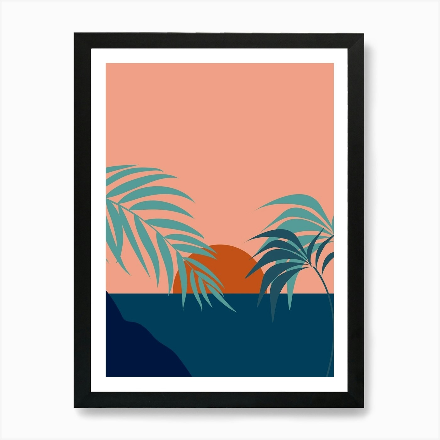 Sunset Palm Trees Framed Wall Art Canvas Print Poster Picture  