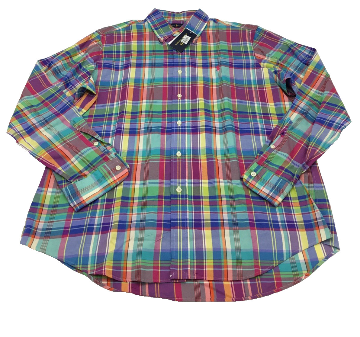 Ralph Lauren Mens Plaid Button Down Long Sleeve Shirt in Navy Yellow Sz Large 16390₽