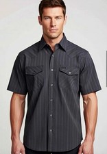 Howler Bros Shirt Mens L Black / Gray Striped H Bar B Pearl Snap Lightning Bolt