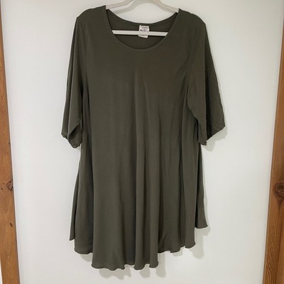 Sew Good! Handmade Tunic Top Women Size 2 Olive Green Flowy Rayon | Lagenlook