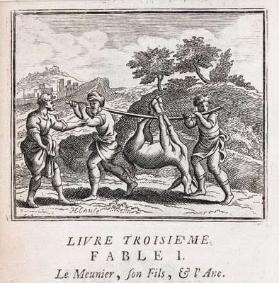Fabeln de la Fontaine Esel Kupferstich Henrik Cause Passepartout 1728