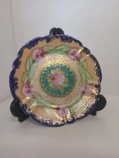 Antique Hand Painted Porcelain 6" Saucer Dish Flowers w/ Gold Unmarked Nippon