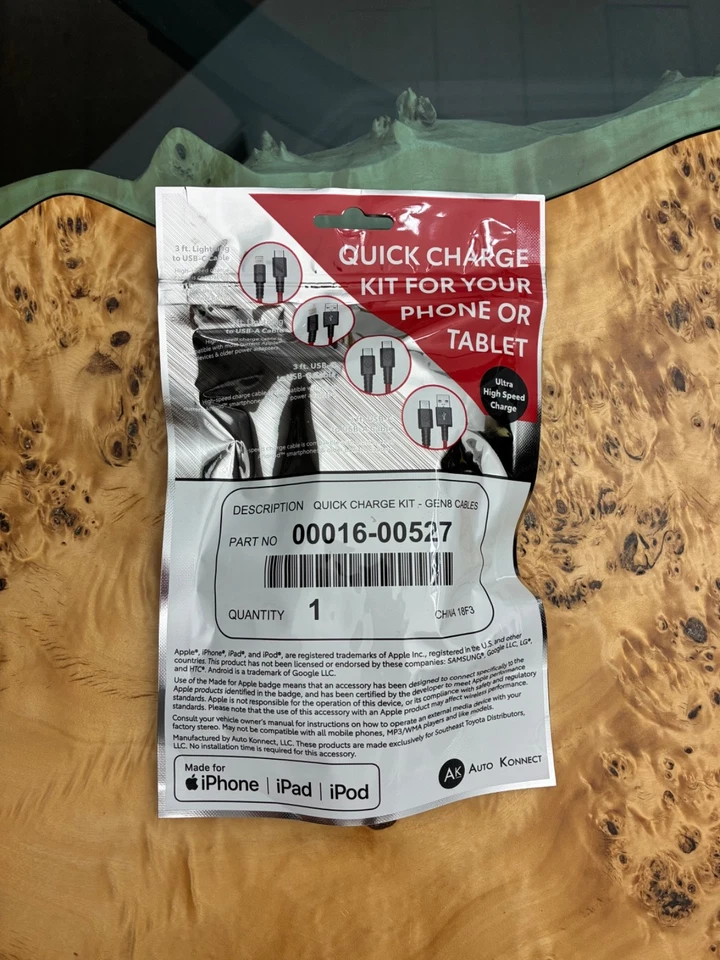 OEM Toyota Quick Charge Kit Gen8 Cables For iPhone iPad iPod 00016-00527 NEW - Image 2 of 2