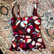 Athleta Red Maroon Pink Floral Underwire Tankini Top Bathing Swim Suit 36 B/C