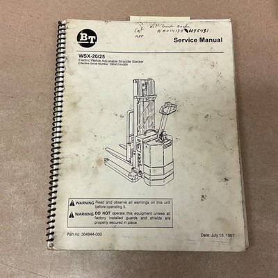 BT Prime Mover WSX-20/25 SERVICE SHOP REPAIR MANUAL BOOK WALKIE FORK LIFT TRUCK