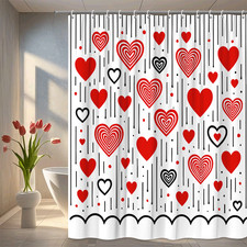 Red Heart Shower Curtain for Kids Bathroom, Cute and Fun Design