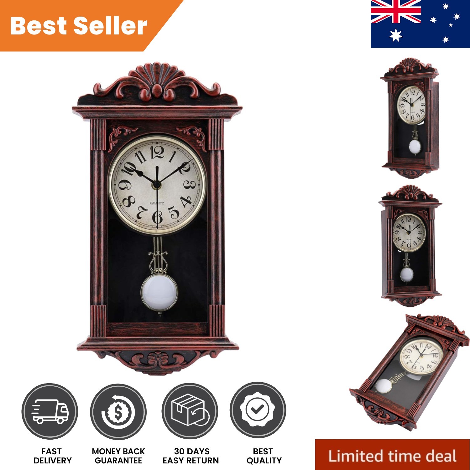 Classic Decorative Wall Clock with Pendulum - 16-Inch Bronze and Glass Design