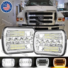 DOT Pair 200W 5x7" 7x6" LED Headlights w/ DRL Fit for Ford F-650 F-750 2000-2015
