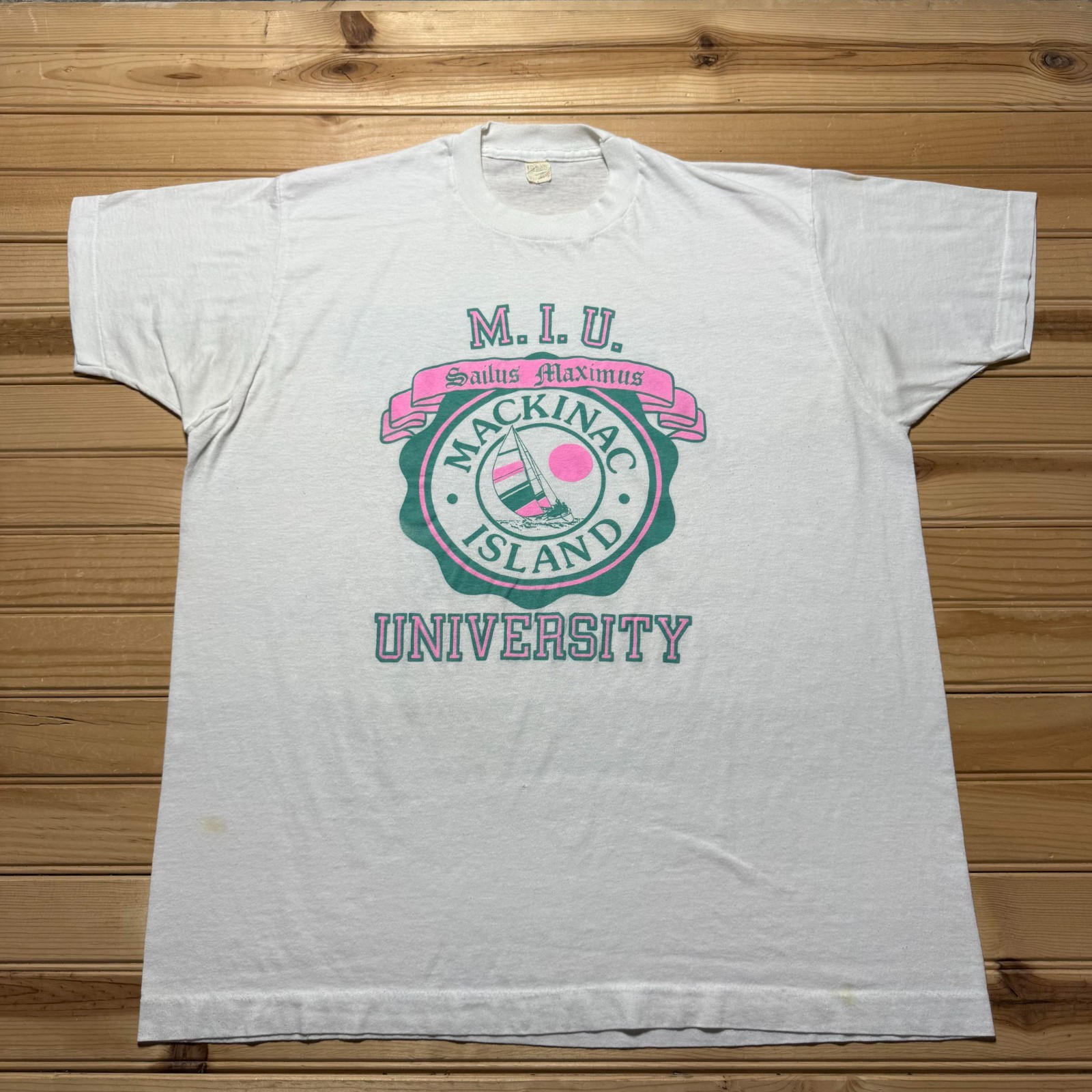 Vintage 90s Mackinac Island MIU University Parody Collegiate Souvenir Shirt XXL