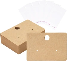 100Pcs Earring Display Cards, 2X1.4 in Brown Jewelry Holder Tags with 100Pcs Bag