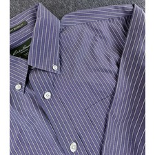 Eddie Bauer Shirt Men Large Purple Striped Button Down Wrinkle Resistant Relaxed