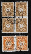 Norway Mi. 216 in Block of Four and Pair Mi. 217 Stamped Ryfylke Ship Mail
