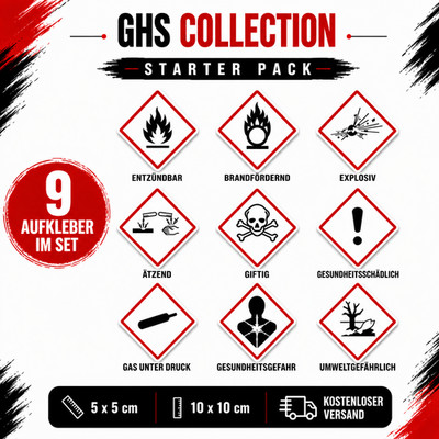 GHS Hazardous Materials Sticker Set | GHS Hazard Label Sticker Set - All 9 GHS Symbol