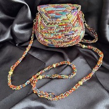 Tara Glass Wedding Bangle Hard Shell Handbag Red Multi-colored Beads From India