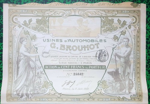 Dépt 18 - Vierzon & Siège à Paris - Superbe Décor Art Nouveau Autos Brouhot 1906 - Picture 2 of 2