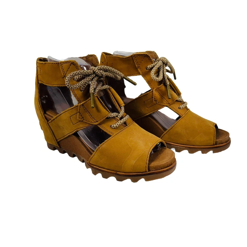 sorel lace up leather wedge heel shoes