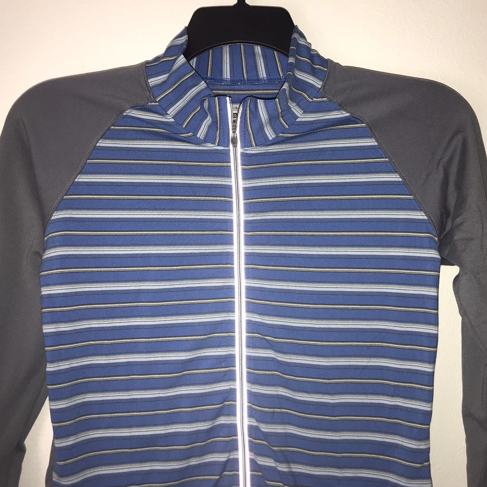 Chaqueta Atlética Columbia Titanium Mujer Pequeña Gris Azul Rayas Cremallera Completa  Foto 2 de 4