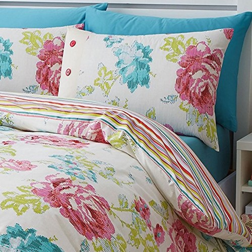 STAB STITCH FLORAL MULTI SINGLE,DOUBLE OR KING DUVET SET CATHERINE LANSFIELD - Picture 3 of 7