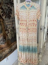 Boho Maxi Dress By Free People  Tie Waist Ruffle Neck 1/3 Buttons hippie XS