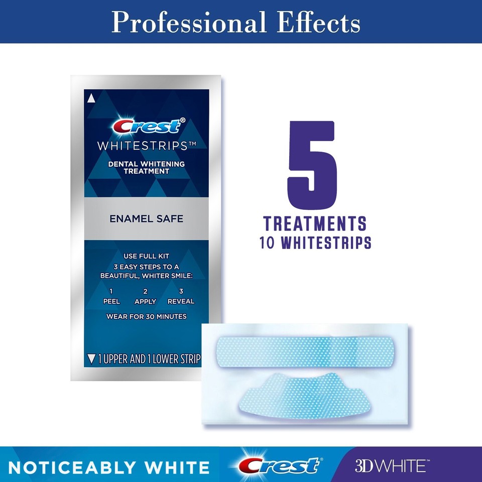 3D Crest White ENAMEL SAFE Dental Whitening 10 Strips 5 treatments