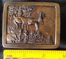 3D Deer Buck Forest Belt Buckle Indiana Metal Craft Vintage 1977