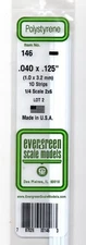 Evergreen 146 Styrene Strip Plastic .040" Thick x .125"  14" Long  pkg (10)