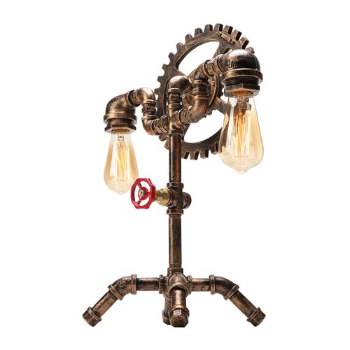 Antique Desk Light Metal 2 Lights Pipe Steampunk Desk Lamp Edison Bulb Bedside - Picture 4 of 7