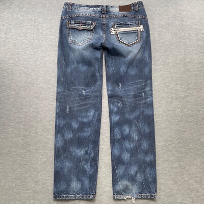Cloud 72 Jeans Men 38x34 Blue Y2K Baggy Skater Grunge Korea Wide