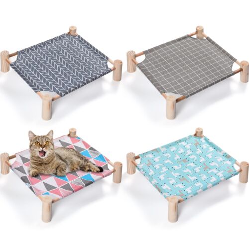 Mixweer 4 Pcs Cat Hammock Bed Wooden Cooling Elevated Bed Detachable Portable