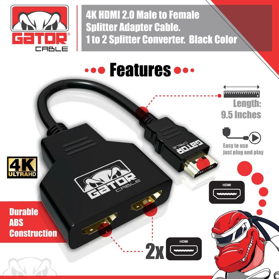 4K HDMI 2.0 Cable Splitter Switch UHD HDTV Switcher Signal Split 1 In To 2 Out - Image 3 of 4