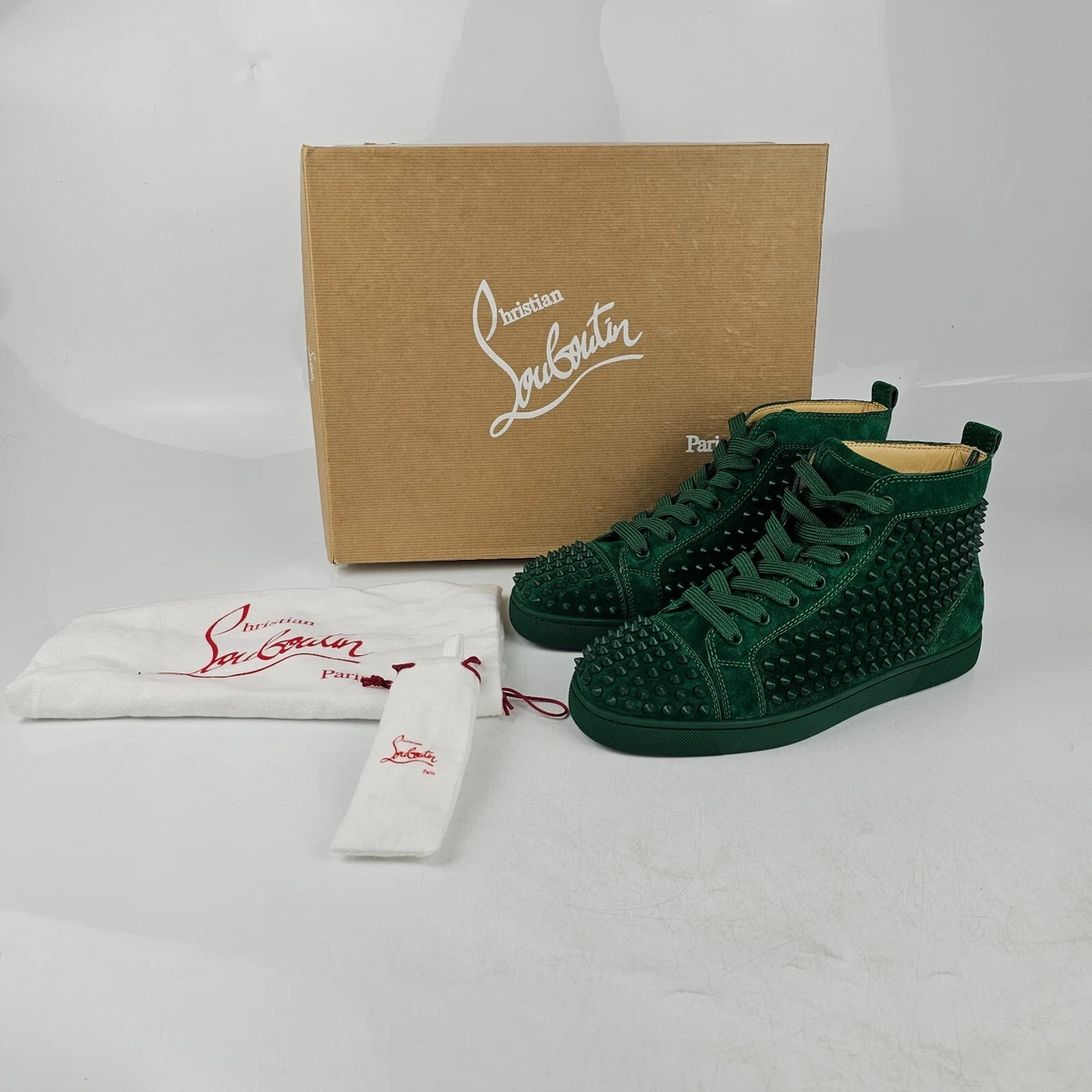 Christian Louboutin Green Suede Louis Spike Sneakers Size 39.5 Christian  Louboutin