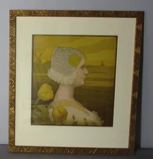 PAUL BERTHON Art Nouveau Original Lithograph of Queen Wilhelmina -- Great Frame