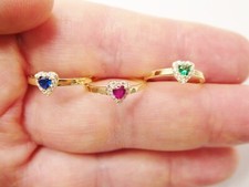 REAL 10K SOLID YELLOW GOLD BABY CHILDREN HEART SHAPED COLOR STONE RING