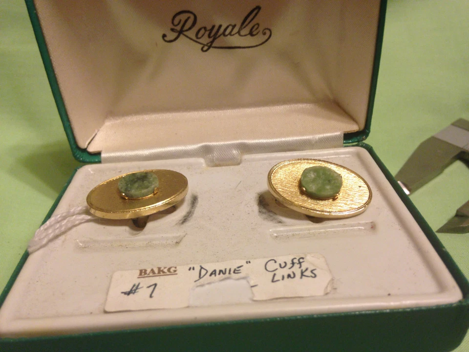 Gemelos Dante vintage con piedra única en caja Royale de época correcta, NOS J68 Foto 2 de 4