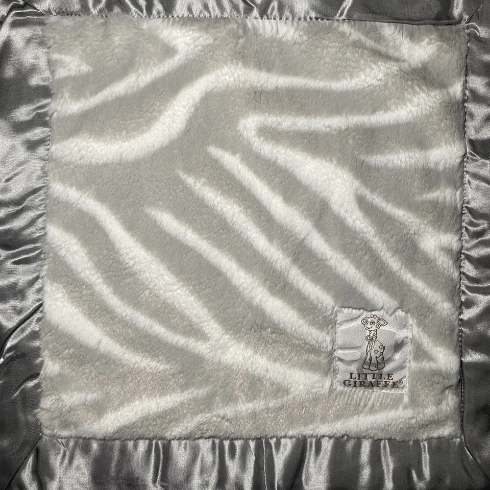 Little Giraffe Lovey Zebra 2016 Blanky Security Blanket Gray Silver Trim 15"x15" - Image 2 of 4