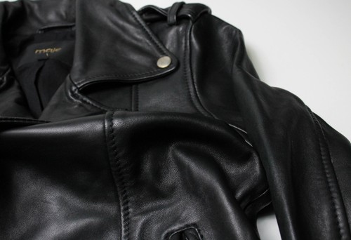 MAJE Jacket Women's (EU) 36 Lamb Leather Asymmetrical Zip Belted Black - Picture 20 of 23