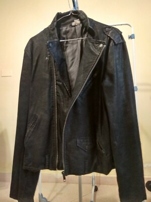 Giacca nera biker H\u0026M similpelle bomber chiodo nero effetto latex twd negan  | eBay