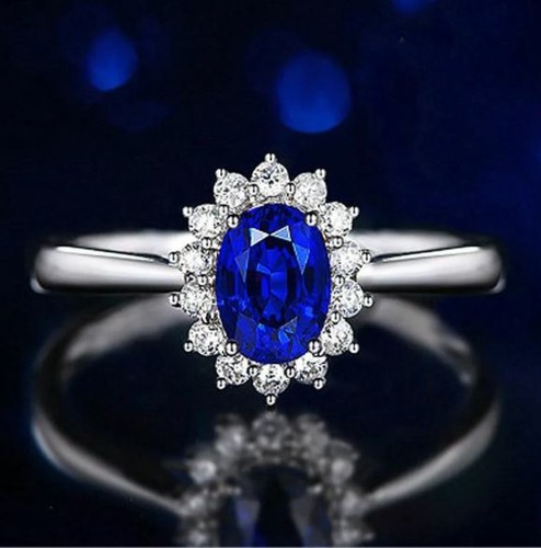 Platinum Plated Sunflower Oval GemStone Open Size Ajustable Fashion Wedding Ring - Picture 6 of 12