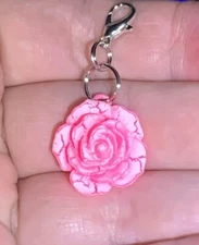 Pink Rose🌹Flower Charm Zipper Pull & Keychain Add On Clip!!