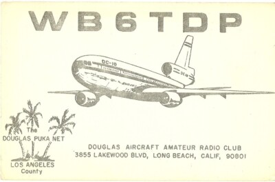 VINTAGE AMATEURFUNK QSL KARTE WB6TDP 1971 LONG BEACH, CALIFORNIA - DC-10