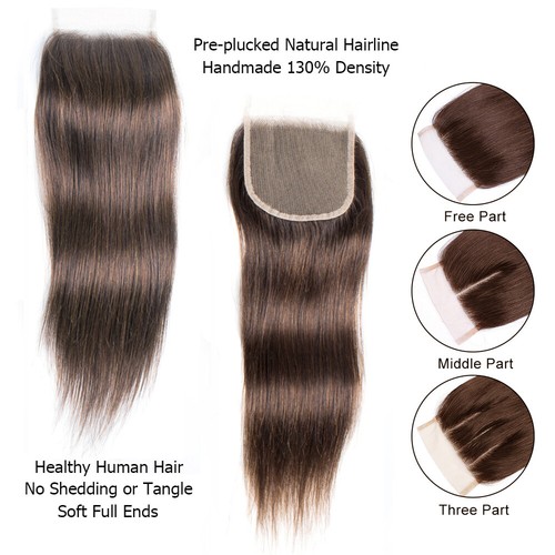 Lace Closure Silk Straight 4x4" Virgin Human Hair Free Part Way Lace Top Closure