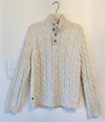 Strellson Sweater Virgin Wool Alpaca Blend Cream Cable Knit Size Sm Button Neck