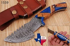 CUSTOM HAND FORGED DAMASCUS STEEL TRACKER HUNTING KNIFE & RISEN HANDLE AH-.1559