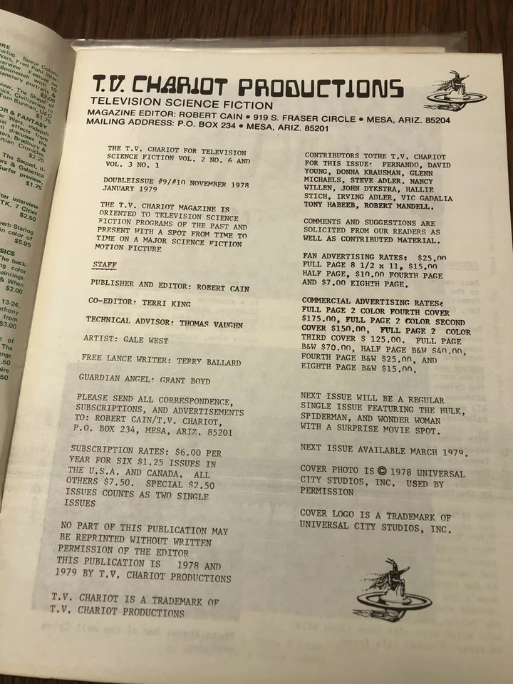  TV CHARIOT 78/ 79 Magazine #9 /10 Battlestar Galactica Lost in Space UFO Star  Foto 2 de 4