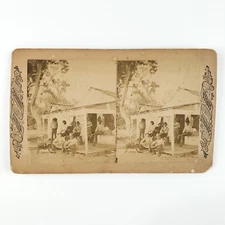 Country Seat Hotel Tavern Stereoview c1880 Working Men Porch Wheelbarrow E599