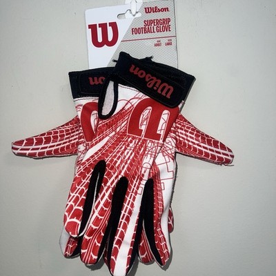 NEW Wilson Supergrip Football Glove Adult Large Red/White Adjustable Wrist NWT